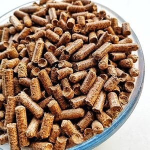 Hardwood fuel pellets in a bowl